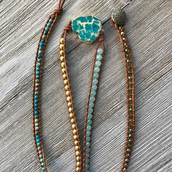 Boho leather gemstone wrap bracelet - Picture 4 of 4